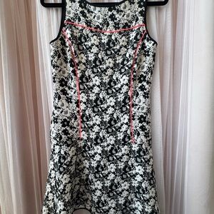 Banana Republic Black and White Floral Mini Dress with pink trim